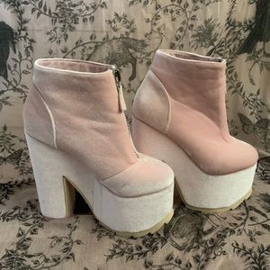 YRU pink nightmare platform heeled ankle boots